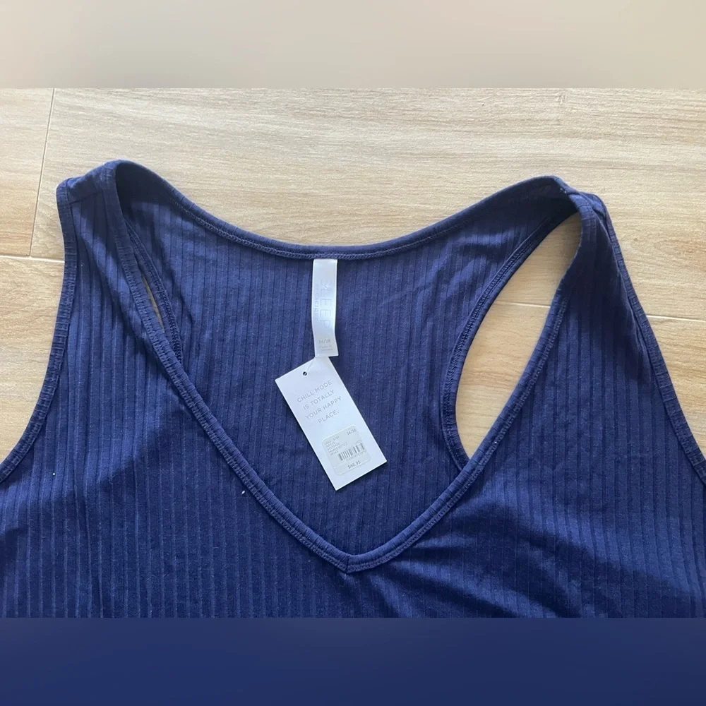 Sleep By Cacique Ribbed Dress Women's 34/36 Navy Blue Lounge Pockets Sleeveless